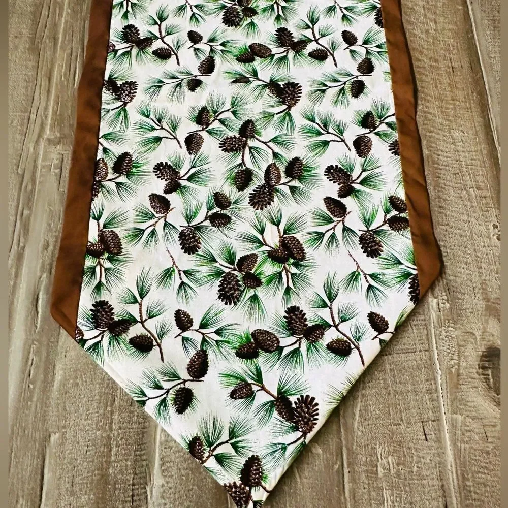 Winter Holiday Glitter Pine Cone Table Runner